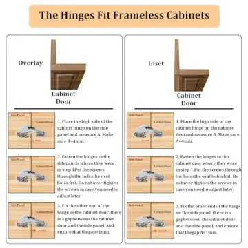 XhjzgcTech 4 Pcs Soft Close Concealed Cabinet Hinges,90 Degree Hinges，Soft Close Damping Hinges, Frameless Hidden Hinges, （4.3 Inch） Installation Method Reference Pictures