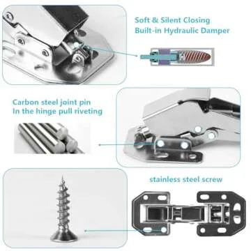 XhjzgcTech 4 Pcs Soft Close Concealed Cabinet Hinges,90 Degree Hinges，Soft Close Damping Hinges, Frameless Hidden Hinges, （4.3 Inch） Installation Method Reference Pictures