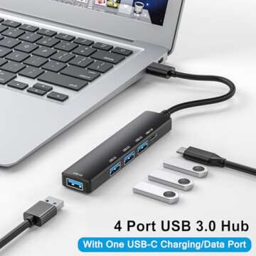 5-Port Powred USB 3.0 Hub, USB Extender USB Splitter with 5V USB-C Power/Data Port, USB Extender for...