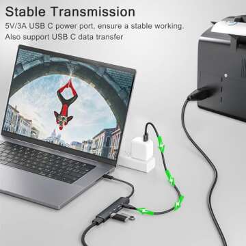 5-Port Powred USB 3.0 Hub, USB Extender USB Splitter with 5V USB-C Power/Data Port, USB Extender for A Port Laptop, PC, PS4/5, Xbox, Car and More