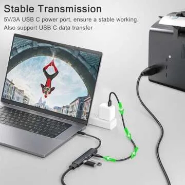 5-Port Powred USB 3.0 Hub, USB Extender USB Splitter with 5V USB-C Power/Data Port, USB Extender for A Port Laptop, PC, PS4/5, Xbox, Car and More