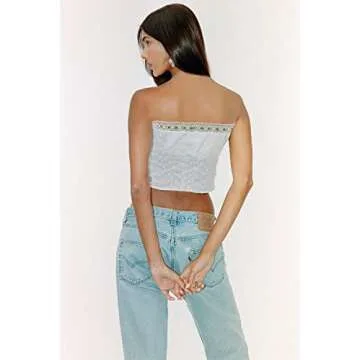 Stylish Women's Y2K Lace Trim Bandeau Top for Summer