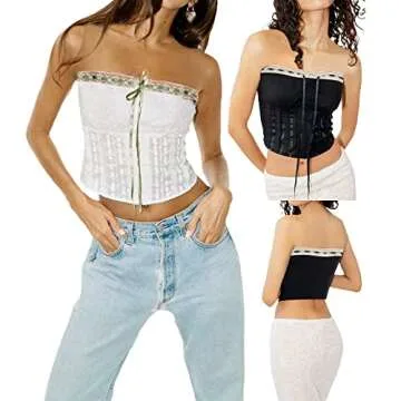 Stylish Women's Y2K Lace Trim Bandeau Top for Summer