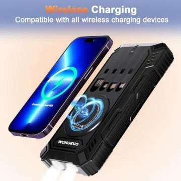 WONGKUO Solar Charger Power Bank - 49800mAh Solar Phone Charger with USB-C in/Output, QC 3.0 Fast Charging with LED Flashlight, Portable Power Bank Built-in 4 Cables, IP65 Waterproof Fits for Outdoor