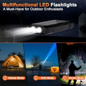 WONGKUO Solar Charger Power Bank - 49800mAh Solar Phone Charger with USB-C in/Output, QC 3.0 Fast Charging with LED Flashlight, Portable Power Bank Built-in 4 Cables, IP65 Waterproof Fits for Outdoor