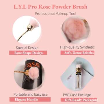 L.Y.L Pro Rose Makeup Brush – Super Large Powder Brush for Face & Powder Cosmetics – Cruelty-Free Vegan Brush, Perfect for Flawless Application & Setting Makeup – Gift-Ready for All Occasions