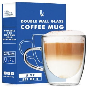 Kitchables Double Walled Glass Coffee Mugs Set of 4 Insulated