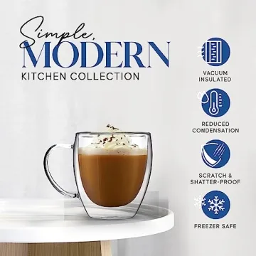 Kitchables Double Walled Glass Coffee Mugs Set of 4 Insulated