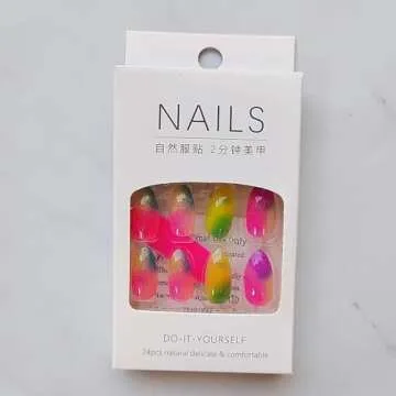 24 Pcs Cat Eye Spring Press on Nails Short Almond MINGCHUN Colorful Fake Nails Press ons Nail Art Tips Rainbow Glitter Design Full Cover Acrylic False Glue on Nails Nail Art Tip for Women Manicure