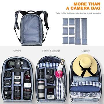 K&F Concept Professional Camera Backpack Large Size Photography Bag Compatible with Camera DSLR, 14.4'' Laptop,Tripod (Grey)