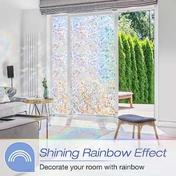 Homein Window Privacy Film, Rainbow Window Film Decorative 3D Window Clings Non Adhesive Window Tint...