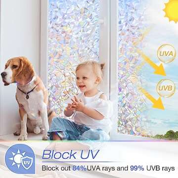 Homein Window Privacy Film, Rainbow Window Film Decorative 3D Window Clings Non Adhesive Window Tint for Home, Stained Glass Window Film for Glass, UV Blocking, 17.5 x 78.7 inches