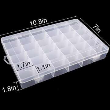 GHUO 2 Pack 36 Grids Plastic Organizer Box with Adjustable Dividers, Clear Storage Container for Letter Board Letters, Jewelry
