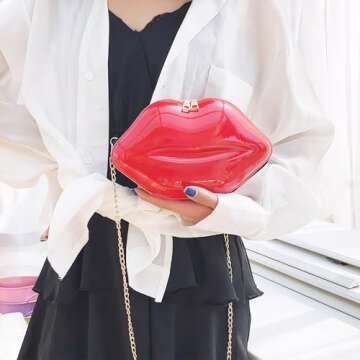 WLC Red Purse Hot Evening Banquet Bags Lip Bag Lips Purse for Young Women