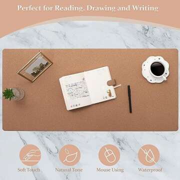 LOLLIDO Leather Desk Pad - 36" x 17" Office Desk Mat, Large Mouse Pad Desk Protector, Desktop Mat, Desk Writing Pad, Desk Blotter, Desk Cover (Cork+Bronze)