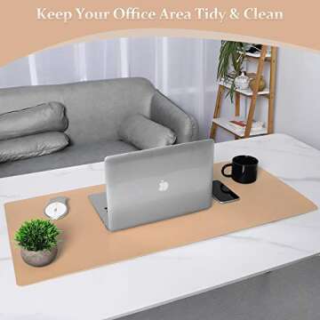LOLLIDO Leather Desk Pad - 36" x 17" Office Desk Mat, Large Mouse Pad Desk Protector, Desktop Mat, Desk Writing Pad, Desk Blotter, Desk Cover (Cork+Bronze)