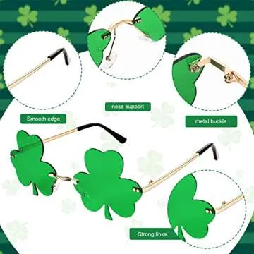 4 Pair St. Patrick's Day Shamrock Sunglasses Irish Green Leprechaun Costume Glasses St Patricks Day Accessories Clover Glasses Shamrock Glasses for St. Patrick's Day Costume Accessories Party Supplies
