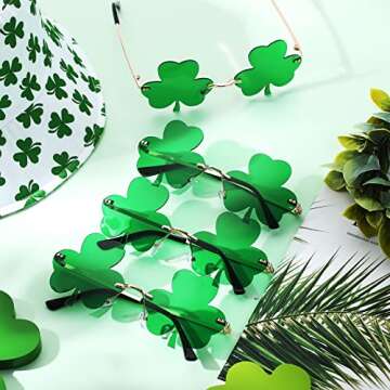 4 Pair St. Patrick's Day Shamrock Sunglasses Irish Green Leprechaun Costume Glasses St Patricks Day Accessories Clover Glasses Shamrock Glasses for St. Patrick's Day Costume Accessories Party Supplies