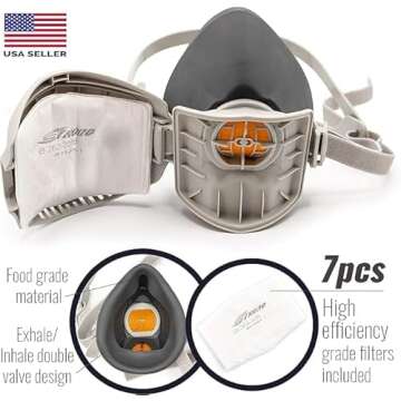 Tesoro Moda Reusable Respirator Mask with 7 Filters – Half Mask Respirator for Woodworking, Weldin...