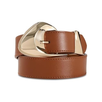 RISANTRY Brown Leather Belt for Women Casual Fashion Belts with Stylish Gold Buckle for Jeans Dresse...