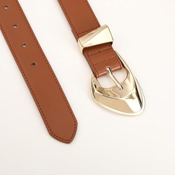 RISANTRY Brown Leather Belt with Stylish Gold Buckle