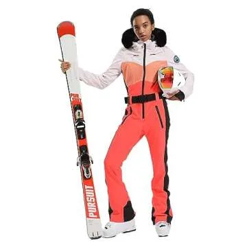 GSOU SNOW Womens Ski Suit One Piece Snowsuit Waterproof Windproof Ski Outfit Jumpsuit for Winter