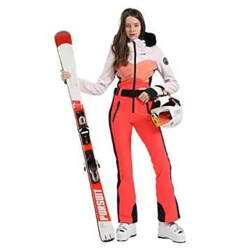 GSOU SNOW Womens Ski Suit One Piece Snowsuit Waterproof Windproof Ski Outfit Jumpsuit for Winter