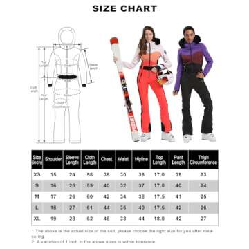 GSOU SNOW Womens Ski Suit One Piece Snowsuit Waterproof Windproof Ski Outfit Jumpsuit for Winter