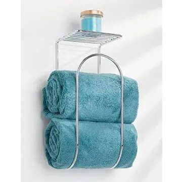 mDesign Wall Mount Towel Rack with Decorative Curves
