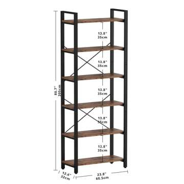 IRONCK Bookshelf 6-Tier Ladder Shelf 110lbs Display Shelf Vintage Industrial Style Bookcase for Home Office, Living Room