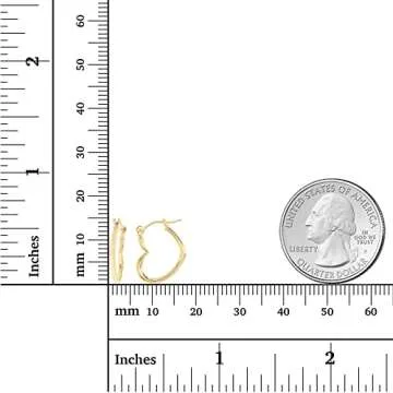 14K Yellow Gold Solid Sideways Heart Shaped Hoop Earrings For Women, 1.20x15mm