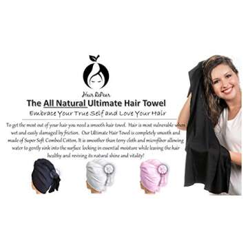 Hair RePear Ultimate Hair Towel for Long Hair - Anti Frizz Premium Cotton Product to Enhance Healthy Natural Hair Perfect for Plopping Wrapping Scrunching Straight Wavy or Curly Hair -21x44in Pink