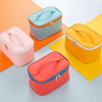 MIRASON Makeup Bag Travel Toiletry Bag for Women, Cute Make Up Bag Set of 3 for Purse Pouch Makeup Organizer Bag PU Leather Washable Waterproof Cosmetic Bag (Orange)