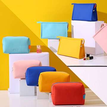 MIRASON Makeup Bag Travel Toiletry Bag for Women, Cute Make Up Bag Set of 3 for Purse Pouch Makeup Organizer Bag PU Leather Washable Waterproof Cosmetic Bag (Orange)