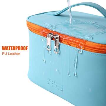 MIRASON Makeup Bag Travel Toiletry Bag for Women, Cute Make Up Bag Set of 3 for Purse Pouch Makeup Organizer Bag PU Leather Washable Waterproof Cosmetic Bag (Orange)