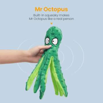 HGB Squeaky Dog Toys - Octopus No Stuffing Crinkle Plush Large Dog Toys to Keep Them Busy for Puppy ...