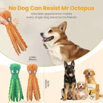 HGB Squeaky Dog Toys - Octopus No Stuffing Crinkle Plush Large Dog Toys to Keep Them Busy for Puppy Teething Chewing, Pet Supplies for Small, Medium, and Large Breeds, 2 Pack