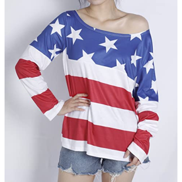 Stylish MAXIMGR USA Flag Off The Shoulder Top for Women