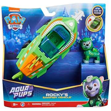 Paw Patrol Aqua Pups Rocky Transforming Sawfish Vehicle with Collectible Action Figure, Kids Toys for Ages 3 and up