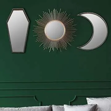 2 Pieces Tiny Coffin Mirror Moon Mirror Cute Goth Room Decor Mirror Spooky Gothic Decorative Mirror Rustic Black Wall Decor Wall-Mounted for Halloween Indoor Decoration,6 inches