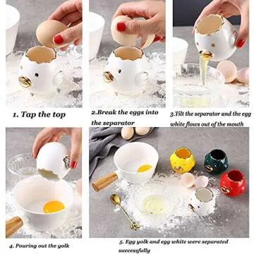 ZOSTLAND Egg Yolk Separator, HQ Creative Ceramics Cute Little Chicken Egg Yolk White, Funny Style Simple Automatic Separation Baking Assistant Tool (Upgrade Yellow Chick)