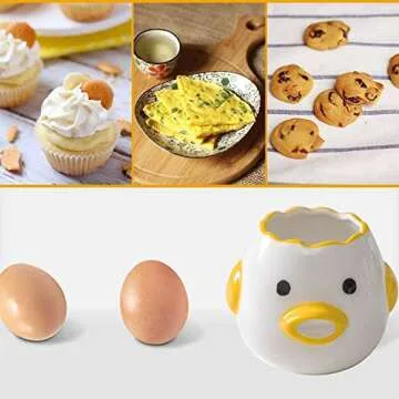 ZOSTLAND Egg Yolk Separator, HQ Creative Ceramics Cute Little Chicken Egg Yolk White, Funny Style Simple Automatic Separation Baking Assistant Tool (Upgrade Yellow Chick)
