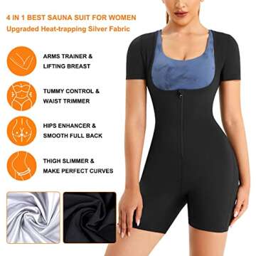 URSEXYLY Sauna Suit for Women Sweat Vest Waist Trainer 3 in 1 Slimming Full Body Shaper Workout Top with Sleeve Shorts (Black, X-Large)