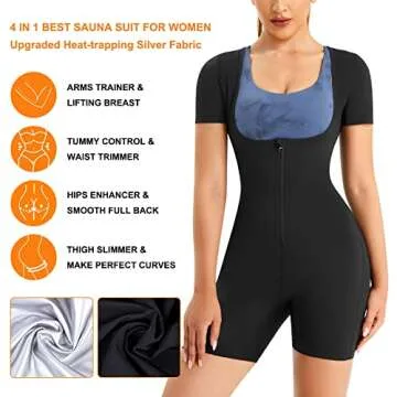 URSEXYLY Sauna Suit for Women Sweat Vest Waist Trainer 3 in 1 Slimming Full Body Shaper Workout Top with Sleeve Shorts (Black, X-Large)