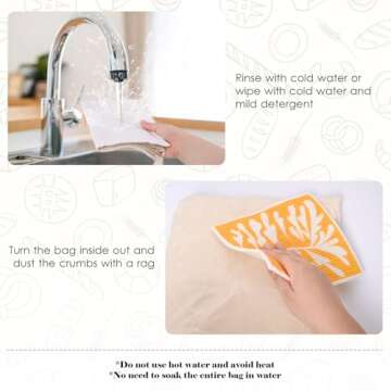 Oxzawg Reusable Bread Bags for Homemade Bread, 2 Pack Cotton Beeswax Bags for Sourdough Bread, XL Bread Storage Bag