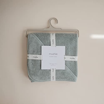 Mushie Organic Baby Hooded Towel in Sea Mist Color