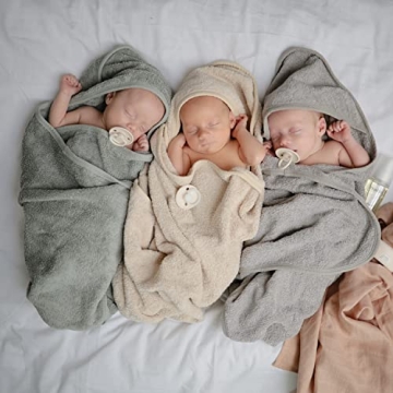 Mushie Organic Baby Hooded Towel in Sea Mist Color