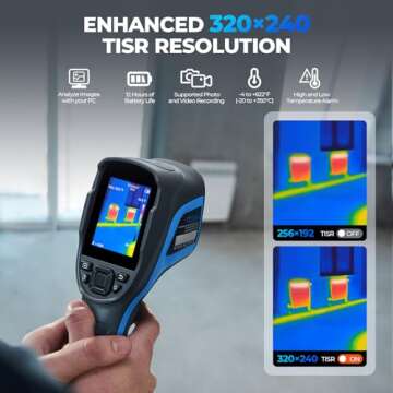 TOPDON TC004 Thermal Imaging Camera, 320 x 240 TISR Resolution, 256 x 192 IR High Resolution, 12-Hour Battery Life Handheld Infrared Camera with PC Analysis and Video Recording Supported, 16GB SD Card