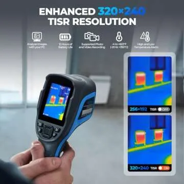 TOPDON TC004 Thermal Imaging Camera, 320 x 240 TISR Resolution, 256 x 192 IR High Resolution, 12-Hour Battery Life Handheld Infrared Camera with PC Analysis and Video Recording Supported, 16GB SD Card