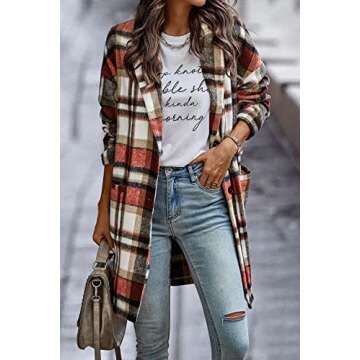 PRETTYGARDEN Women's Plaid Shacket Jacket Trendy Casual Button Wool Blend Winter Tartan Trench Coat ...